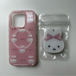 Pink Miffy iPhone 14 Pro Case with Mirror Phone Grip